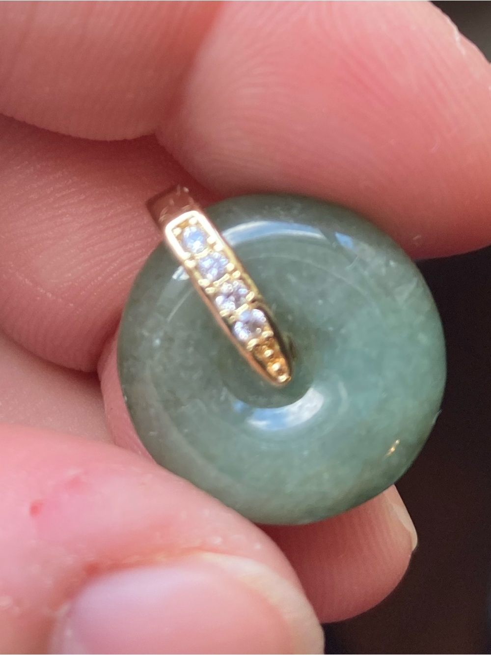 17mm Jade Donut Pendant with Gold and Cubic Zirconia Accent